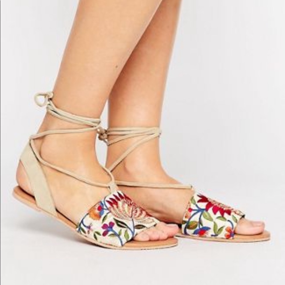 Asos suede embroidered tie flat sandals